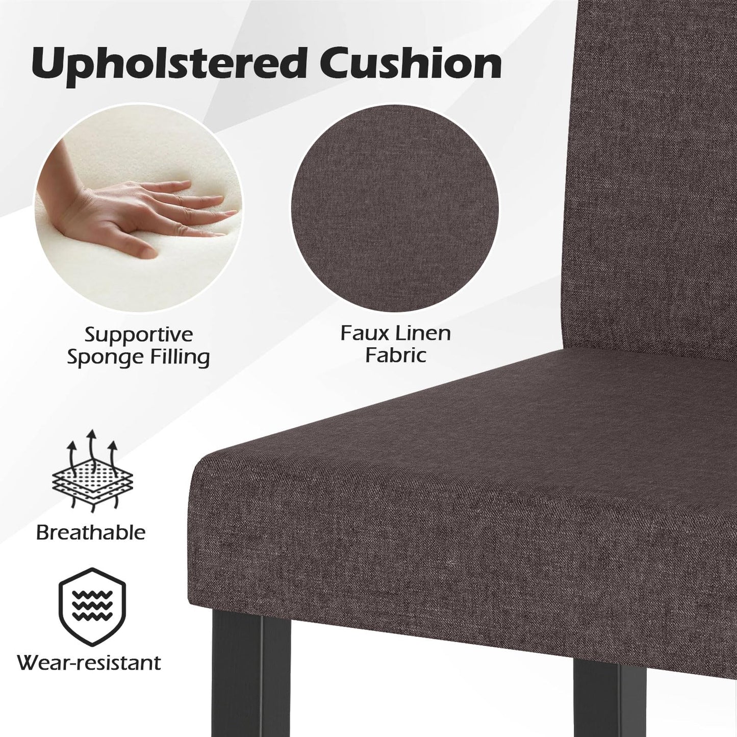 Fabric Upholstered Armless Kitchen Side Chair w/Rubber Wood Legs