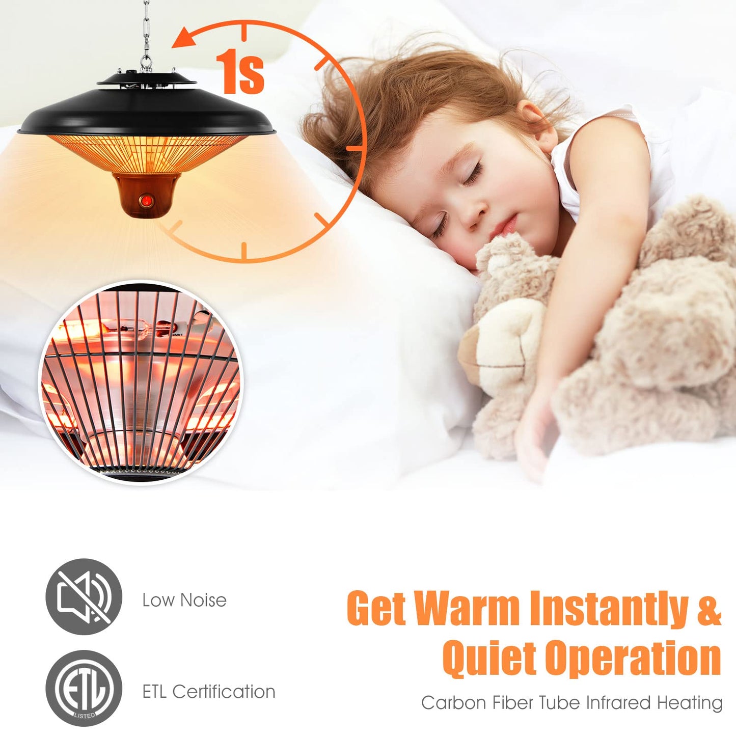 Hanging Patio Heater 1500W Electric Ceiling Infrared Heater with Remote Control