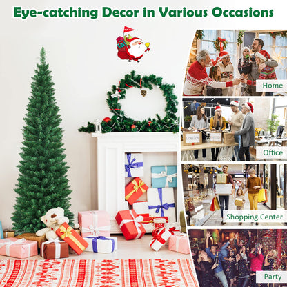 6FT Pencil Christmas Tree Slim Skinny Hinged Pine Tree with PVC Material