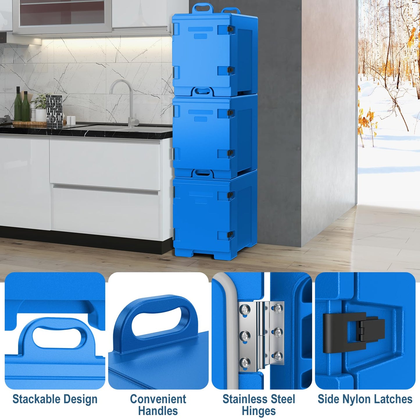 ARLIME Insulated Food Pan Carrier, End-Loading Insulated for 5 Full-Size Pans