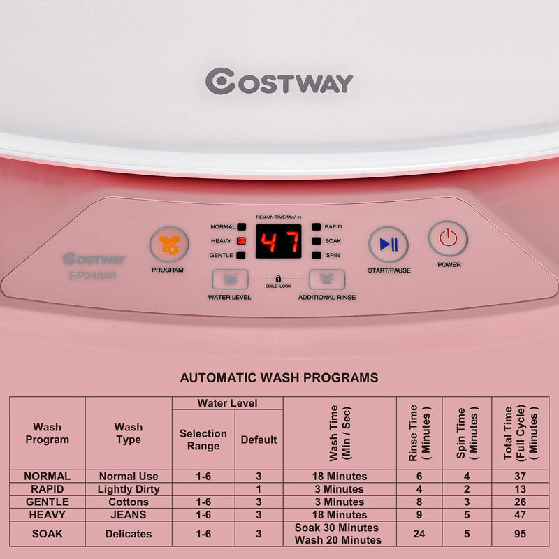8Lbs Capacity Full-Automatic washer with 6 Programs 6 Water Levels & Child Lock