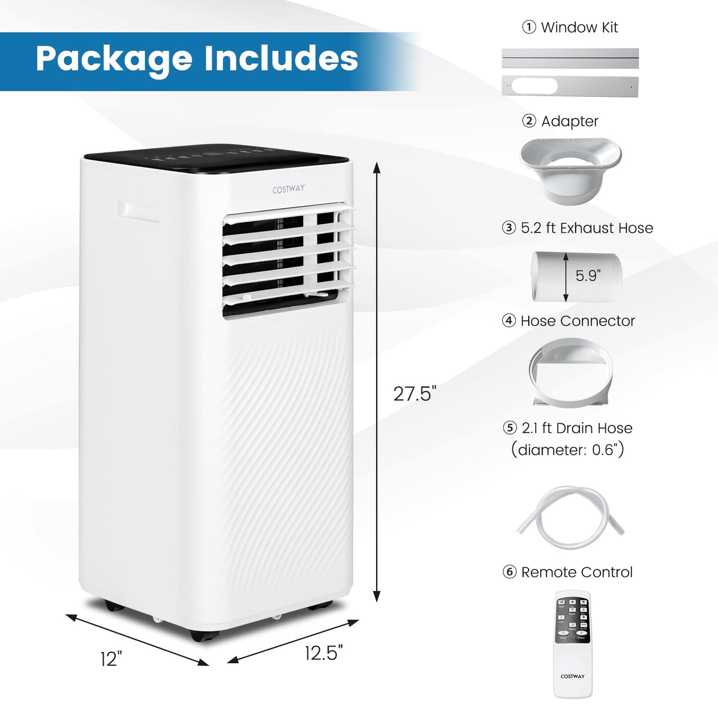 8000 BTU Portable Air Conditioner, 4-in-1 AC Unit with Cool, Fan, Dehumidifier & Sleep Mode for Rooms up to 250 Sq.Ft