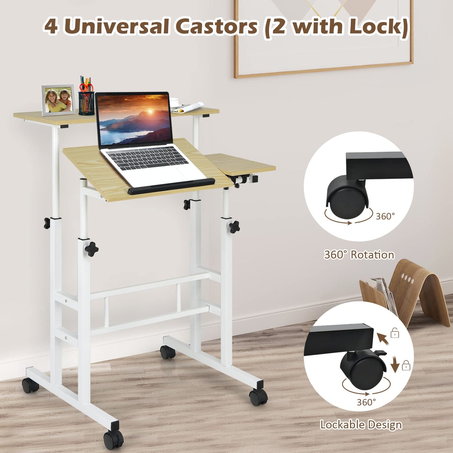 Mobile Standing Desk with Wheels for Home & Office