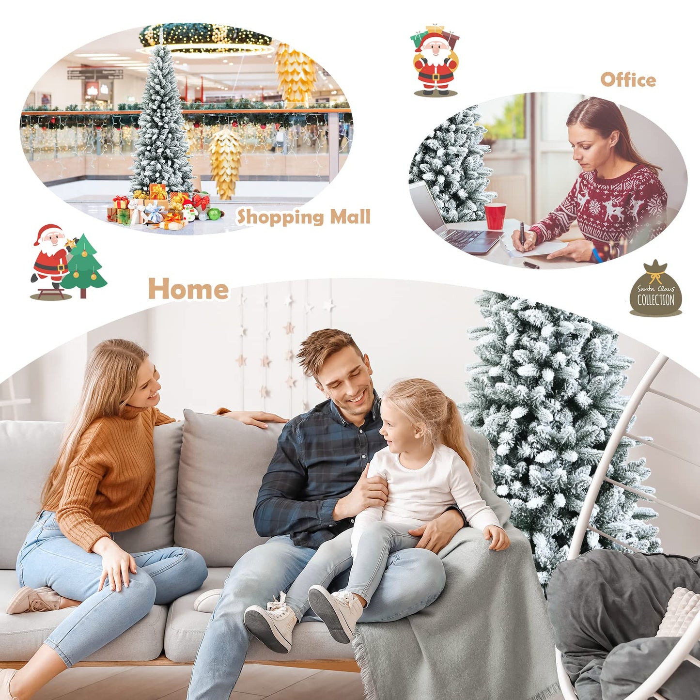 6.5Ft Snow-Flocked Artificial Christmas Tree for Indoor and Outdoor Use