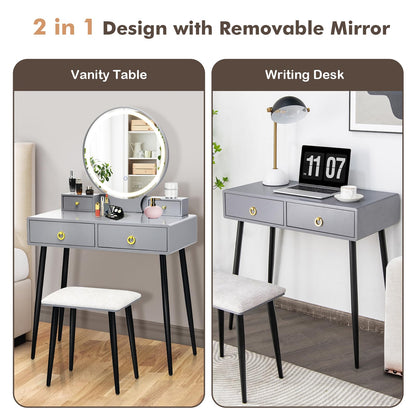 Vanity Table Set with Mirror and Lights w/ 3 Color Lighting Modes & Adjustable Brightness