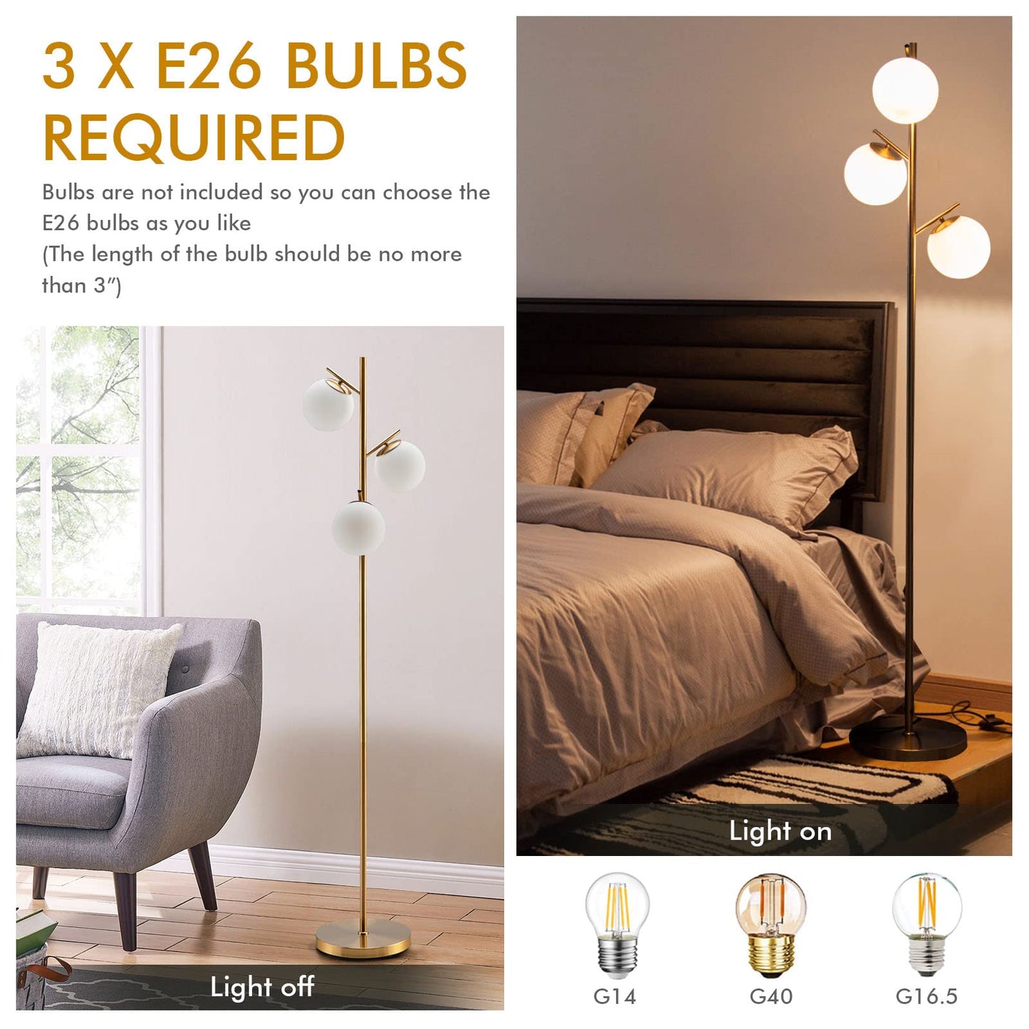 ARLIME 3-Globe Floor Lamp