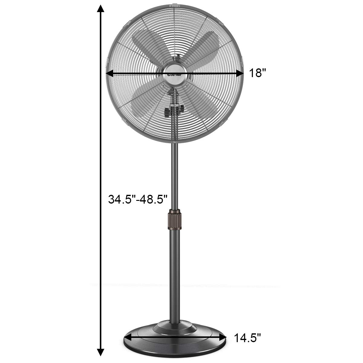 Metal Pedestal Fan 18-Inch Quiet Oscillating Standing Fan