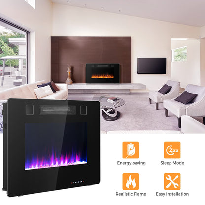 30-Inch Electric Fireplace, 750W/1500W Wall Recessed and Mounted Fireplace Insert with Remote Control