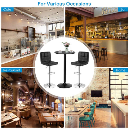 3-Piece Bar Table Set-Round Cocktail Table and PU Leather Adjustable Swivel Chairs
