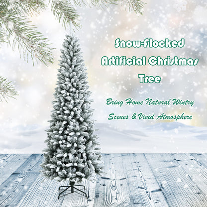 7.5Ft Snow-Flocked Artificial Christmas Tree w/ 1189 Branch Tips