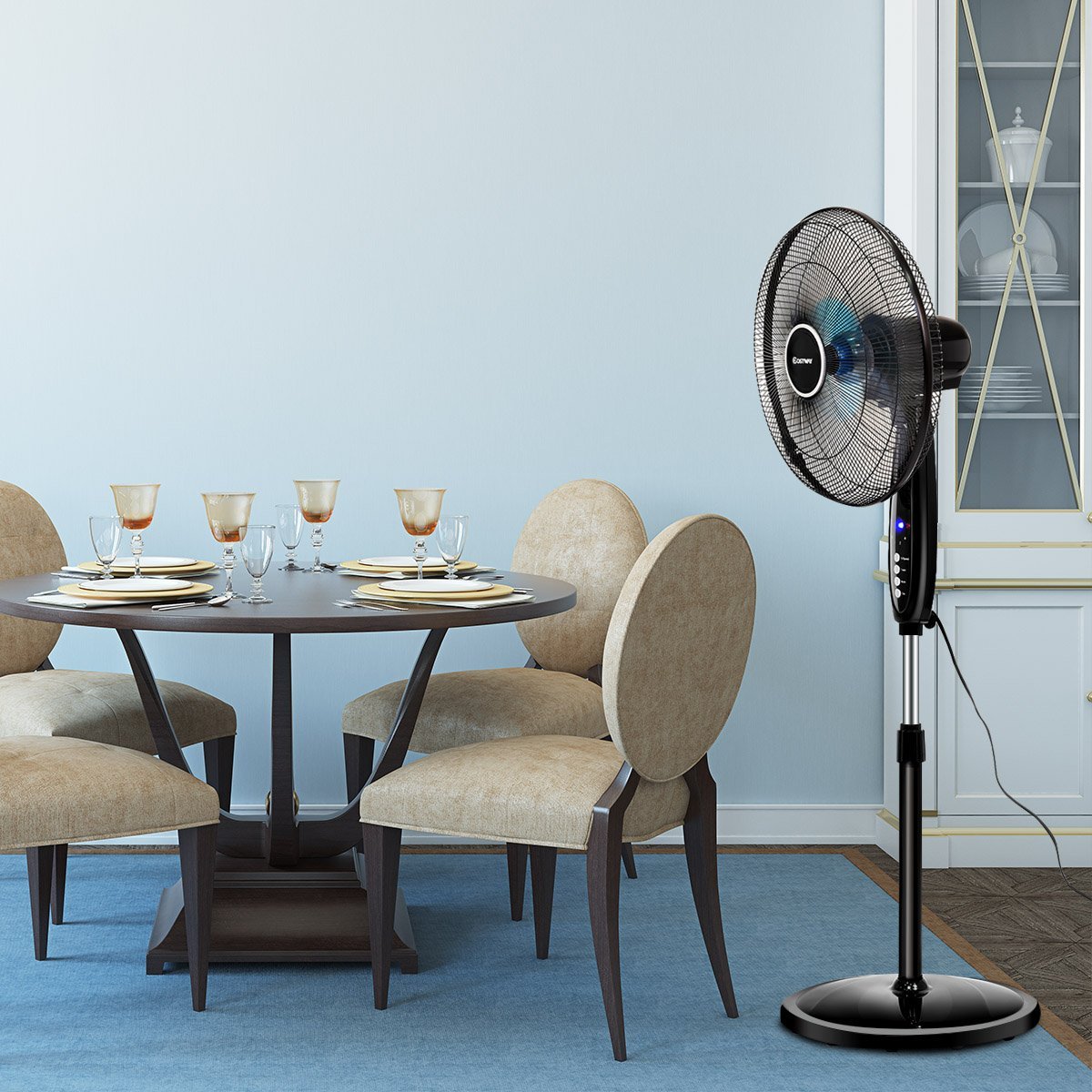 Pedestal Fan Black-Double 3 Blades