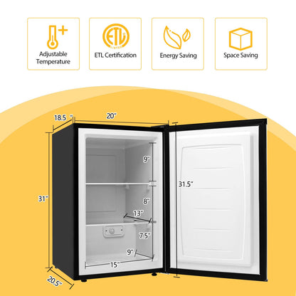 Compact Single Door Upright Freezer - Mini Size with Stainless Steel Door - 3.0 CU FT Capacity - Adjustable