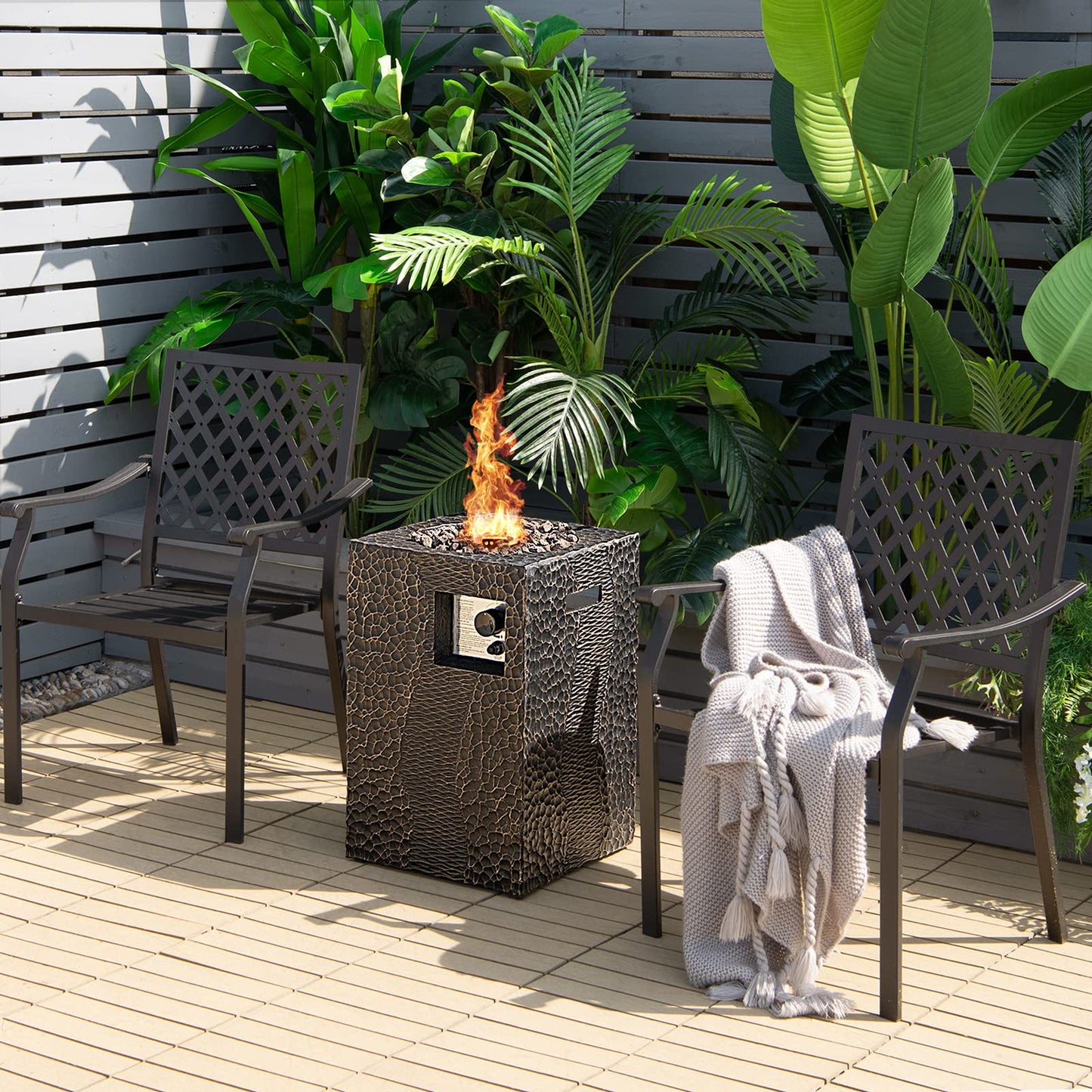 Fire Pit for Outside 16’’Gas Fireplaces 30,000 BTU Electronic Ignition Square with Lava Rocks