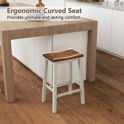 24.5 Inch Bar Stools Set of 2/4 Solid Wood Saddle Stools w/Footrests