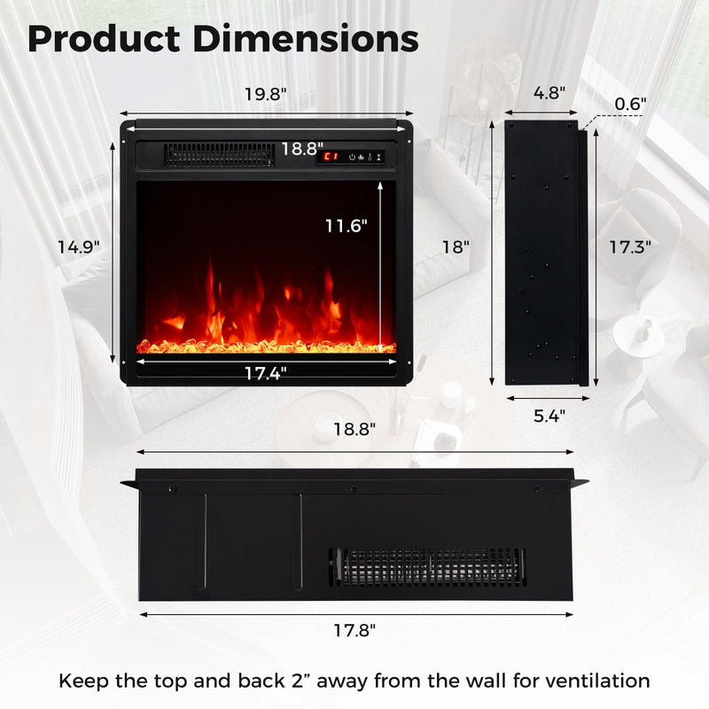 18 Inches Electric Fireplace 5,000 BTU Fireplace Insert w/Remote Control