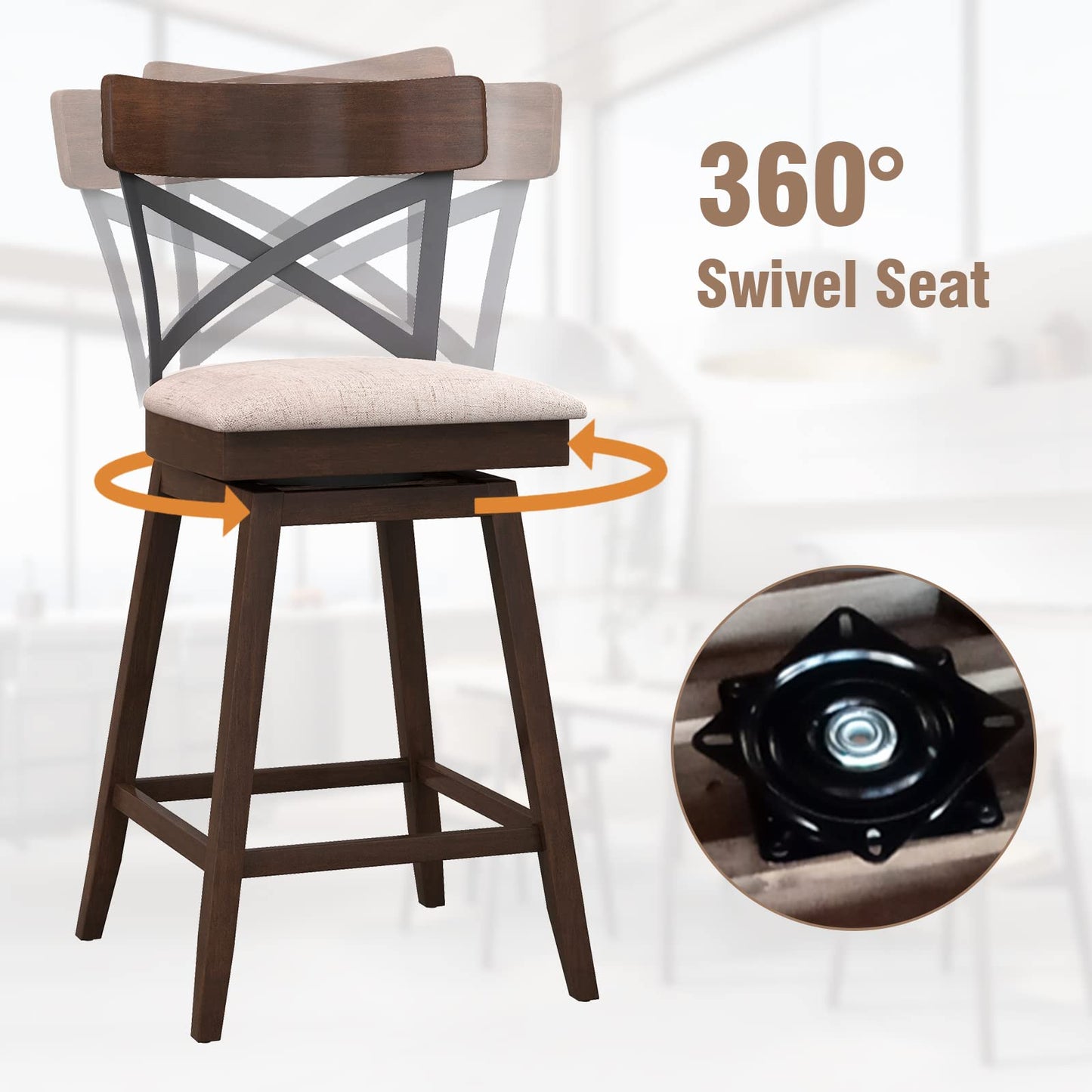 25 Inch Swivel Ergonomic Counter Height Chairs with Cushioned Seat