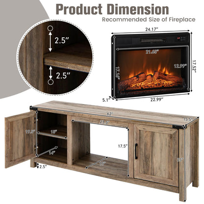 Fireplace TV Stand for TVs up to 70 Inch Farmhouse TV Console with 23” Electric Fireplace Insert