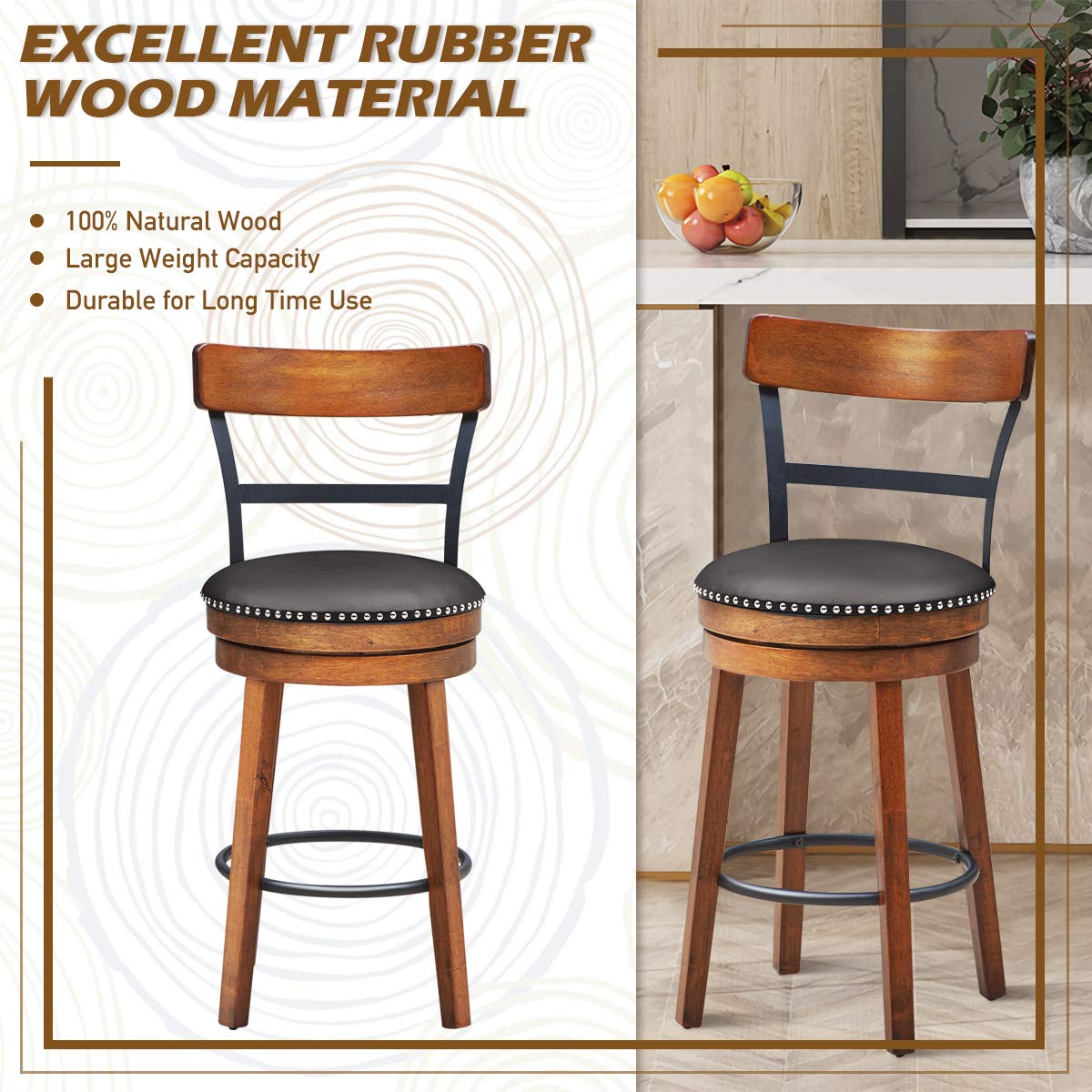 Bar Stools 360-Degree Swivel Stools(25")