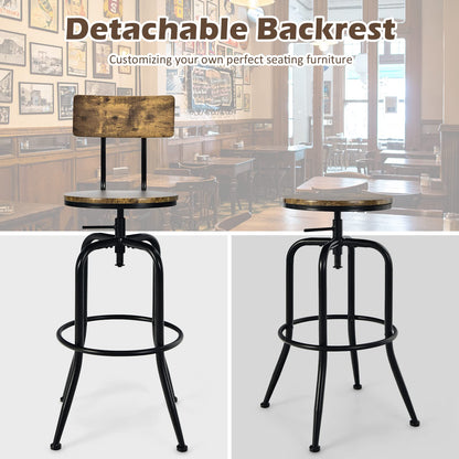 Industrial Bar Stool Set of 2 Vintage Adjustable Swivel Counter Height Kitchen Dining Chair with Arc-Shaped Backrest