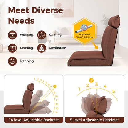 Folding Floor Chair Convertible Lazy Sofa Chair with 14-Position Adjustable Reclining Backrest & 5-Position Headrest