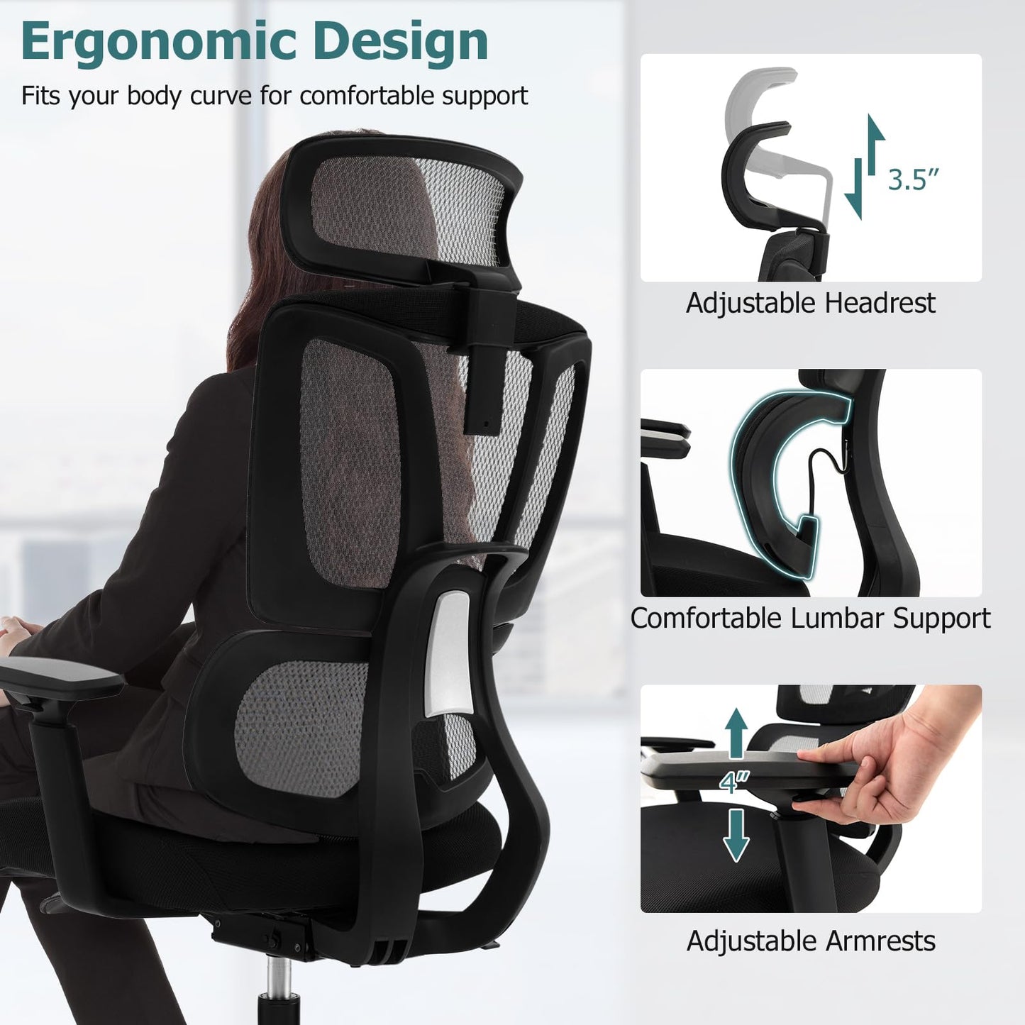 Ergonomic Mesh Office Chair High Back Computer Desk Chair with Adjustable Lumbar Support