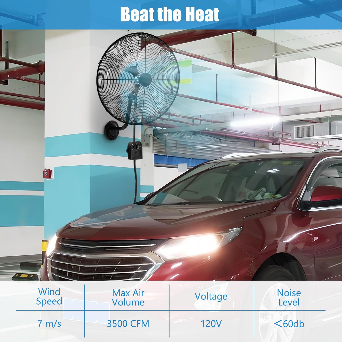 ARLIME 20 Inch Wall Mount Fan, Max. 3500 CFM Efficient Industrial Wall Fan