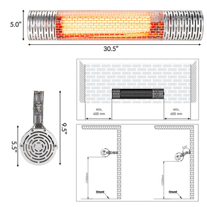 1500W Ceiling and Wall-Mounted Patio Heater for Indoor and Outdoor IP55 Waterproof