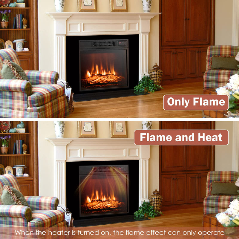 Electric Fireplace Insert 18-inch Wide, 1400W Recessed Fireplace Heater with Remote Control, 3 LED Flame Effects