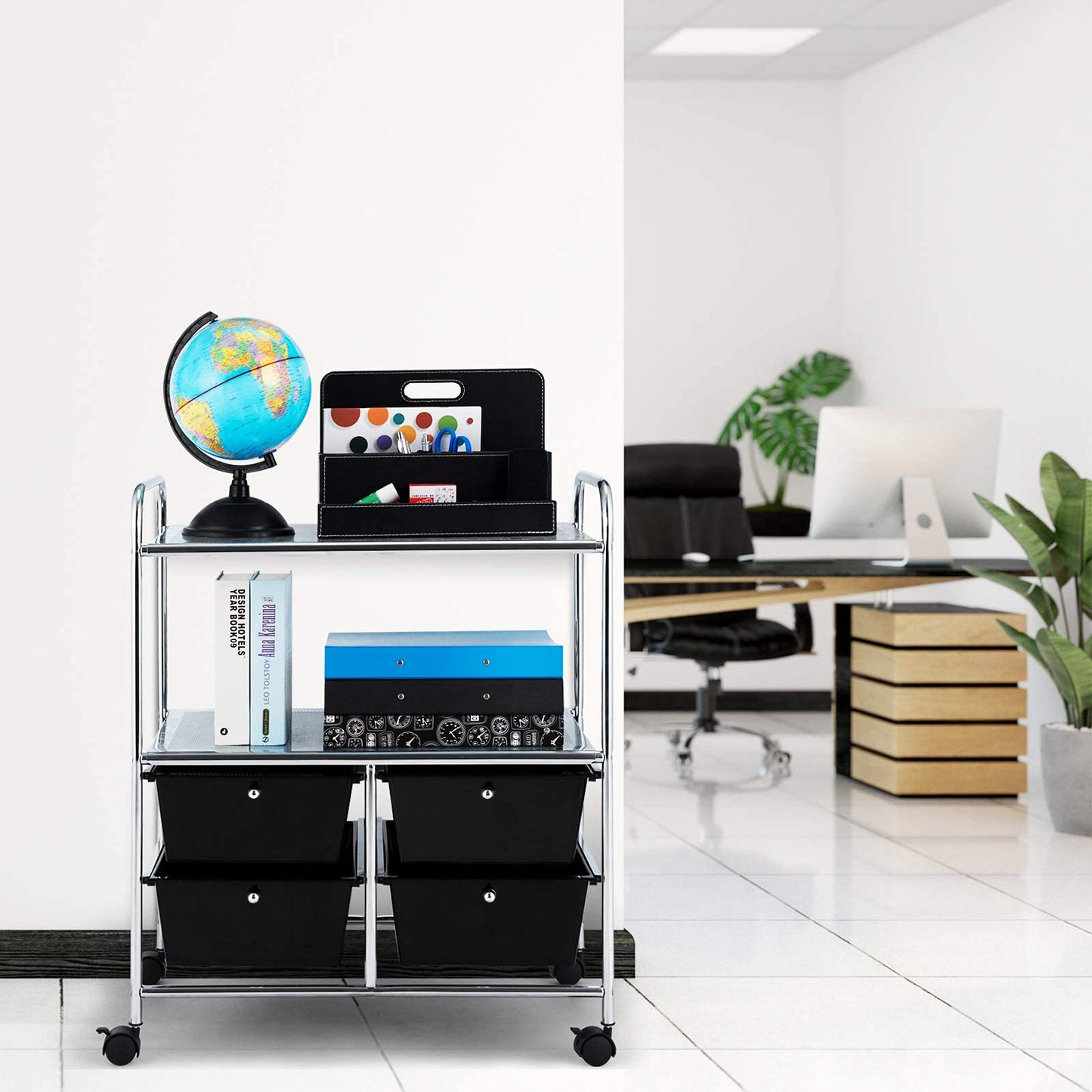 ARLIME 4-Drawer Storage Cart, 4 Drawer 2 Shelves Trolley, Rolling Organizer Cart