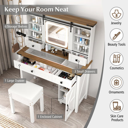 42'' Farmhouse Makeup Table with Sliding Mirror for Women