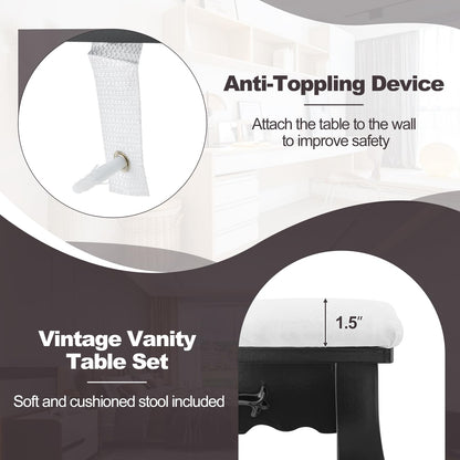 Vanity Desk with Lights 2-in-1 Makeup Table with 3 Modes Adjustable Lighted LED Mirror & Cushioned Stool