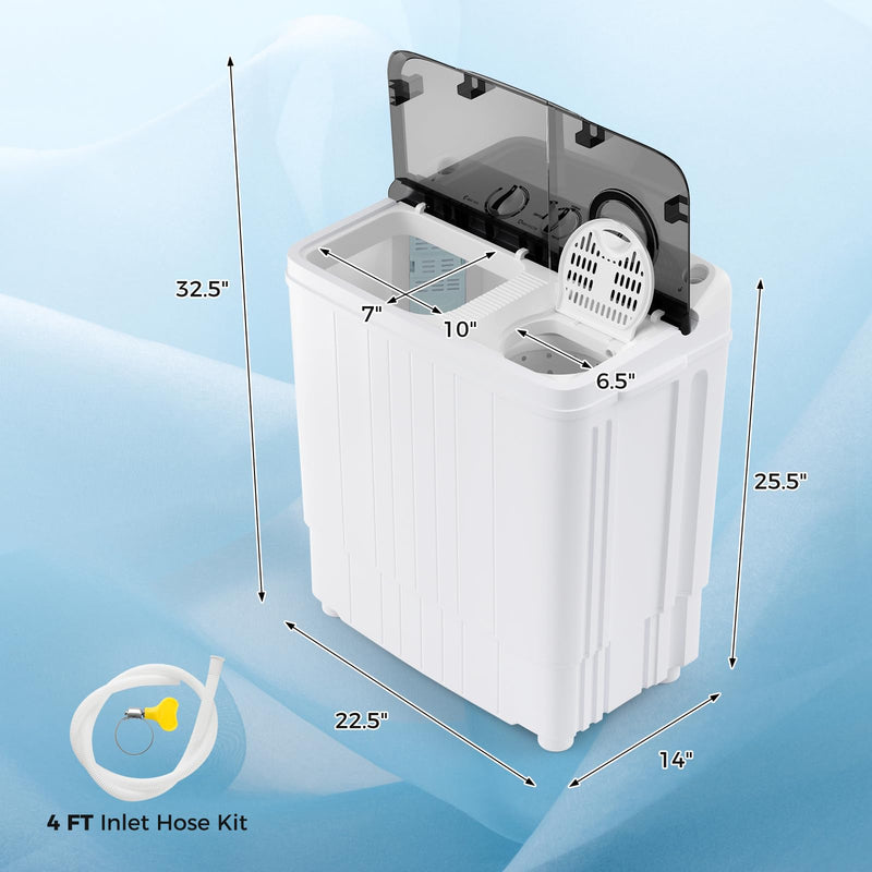 Portable Washing Machine, 17.6lbs Compact Portable Washer Twin Tub Combo with Pump Drain (Black & White)