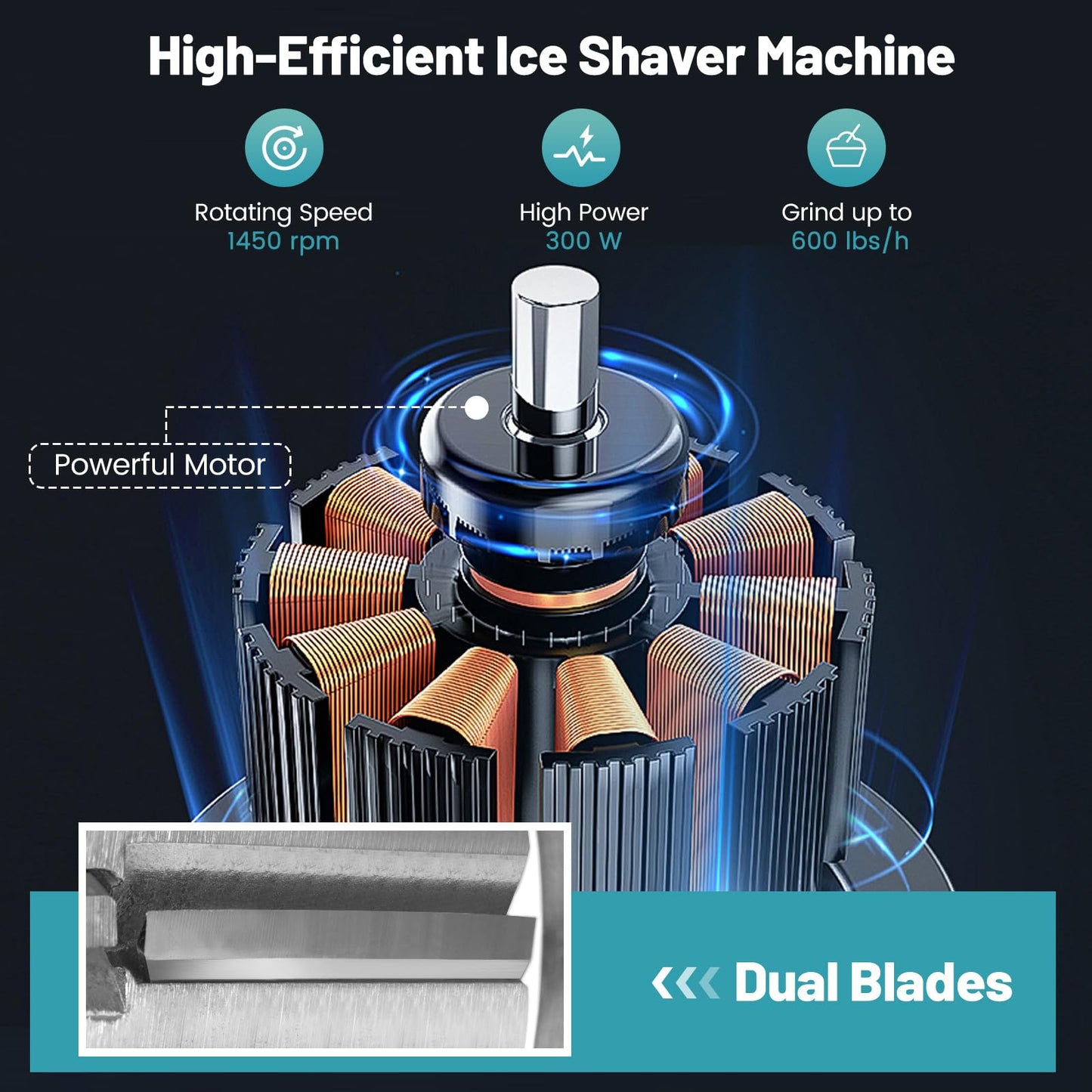 ARLIME Shaved Ice Machine Commercial, 660 LBS/H 300W Electric Ice Crusher