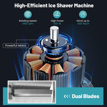 ARLIME Shaved Ice Machine Commercial, 660 LBS/H 300W Electric Ice Crusher