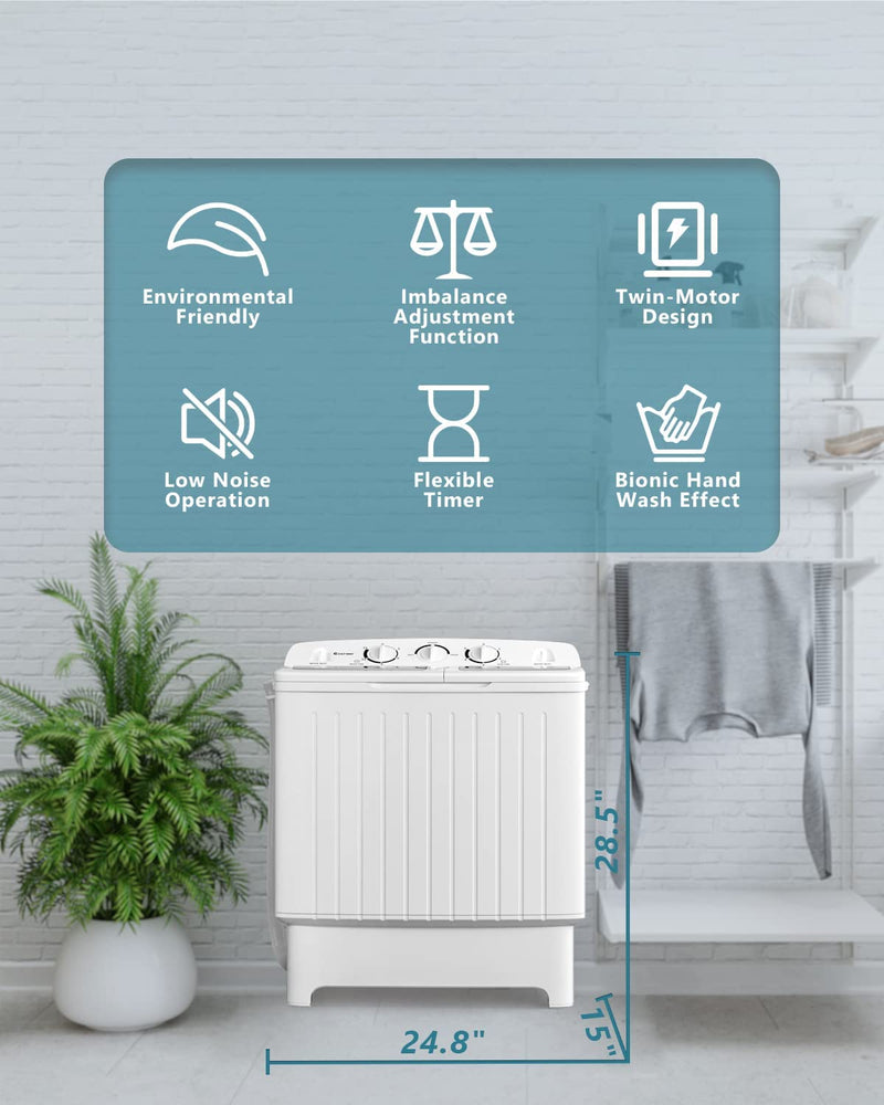 ARLIME Portable Washing Machine, 20lbs Mini Twin Tub Washing Machine w/Drain Pump, Semi Automatic 12lbs Compact Washer & 8lbs Sipnner
