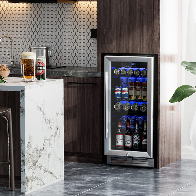 ARLIME 15" Beverage Cooler Refrigerator, 100 Can Built-in or Free Standing Beverage Fridge