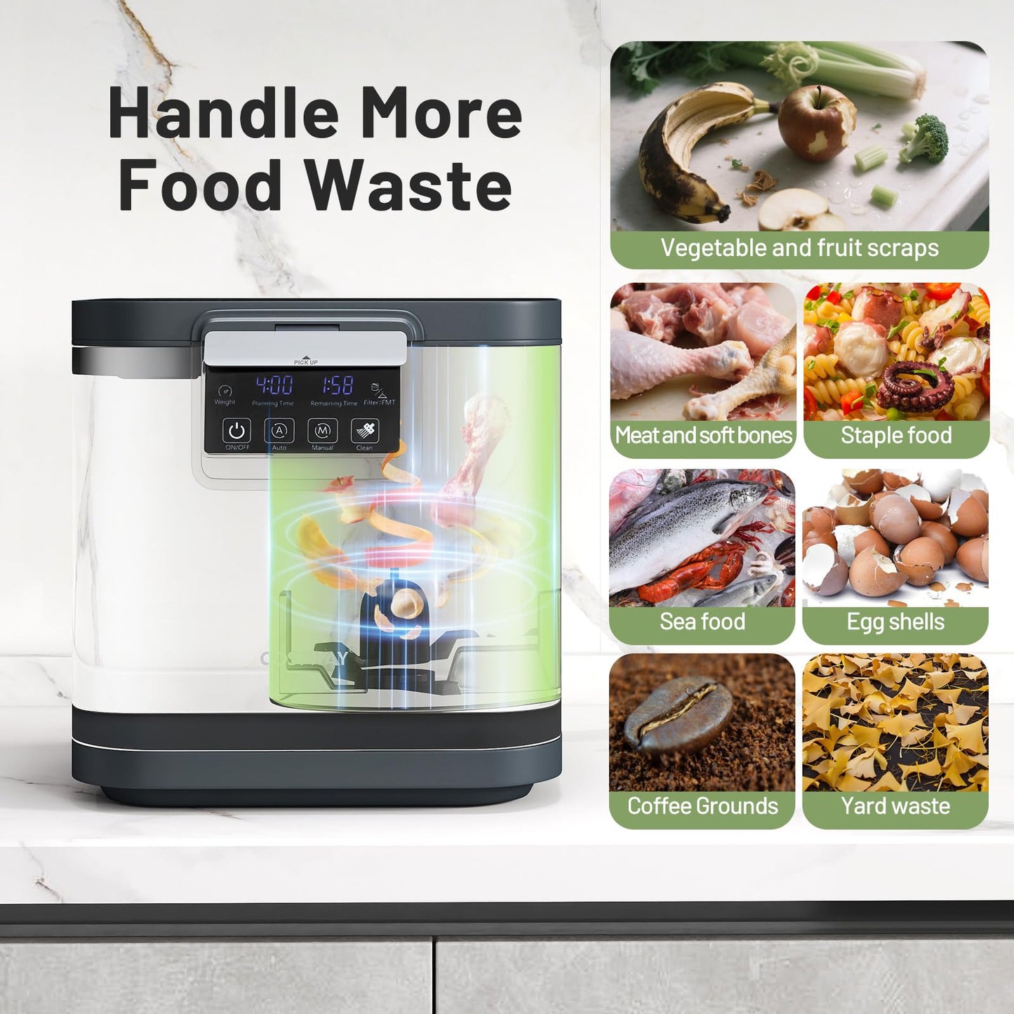 Smart Waste Dispenser Countertop Compost Machine w/Replaceable Filters