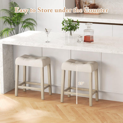 Wooden Saddle Stools Set of 4 with Solid Rubber Wood Legs