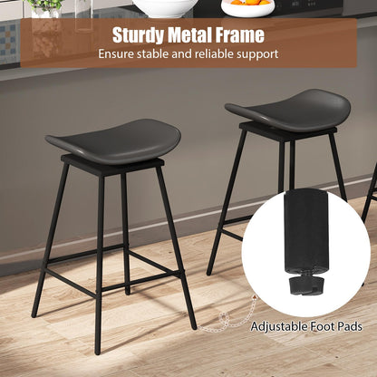 Faux Leather Backless Bar Stools with Padded Saddle Seat and Footrest