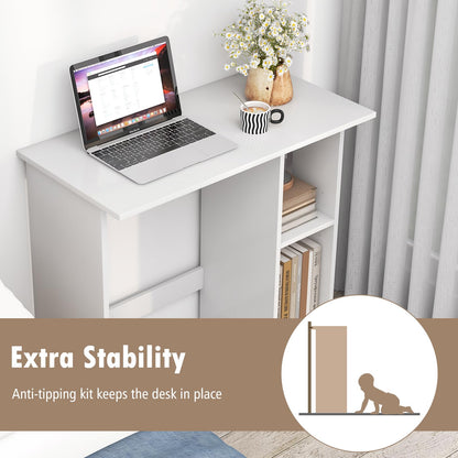 31.5” Space Saving White Writing Desk Modern Home Office Computer Workstation with Adjustable Shelf