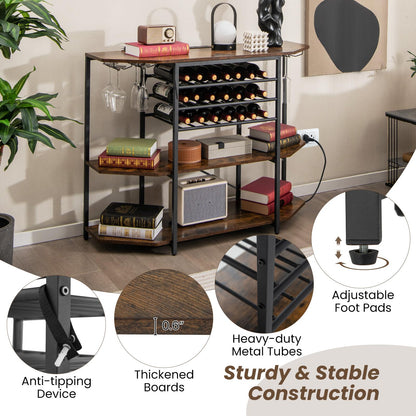 Wine Bar Cabinet 3-Tier Liquor Cabinet with Power Outlets