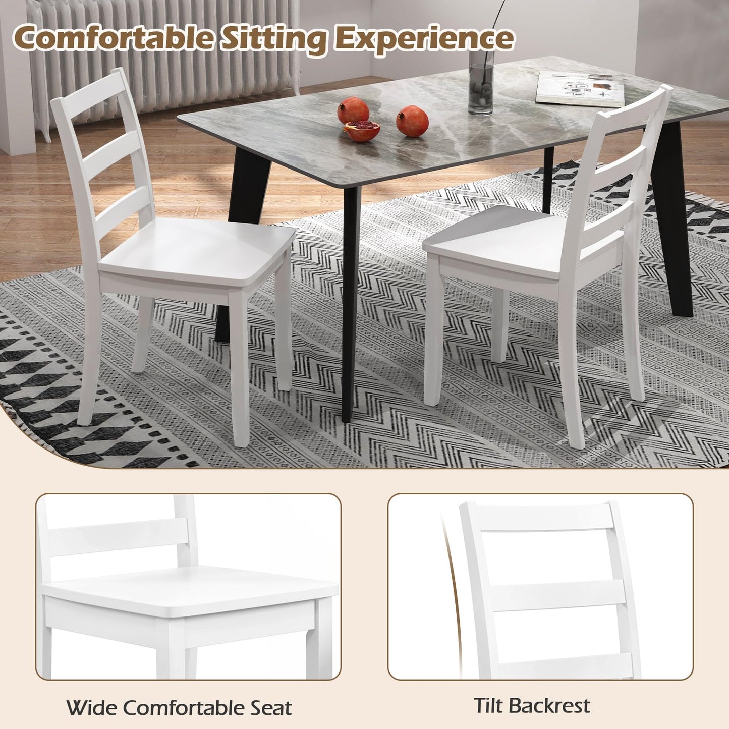 Wooden Dining Chairs Set of 2/4 with Curved Backrest and Rubber Wood Legs for Home Dining Room