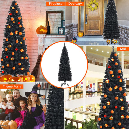 6FT Snow Flocked Pencil Slim Christmas Tree Artificial Hinged Xmas Tree with Metal Stand