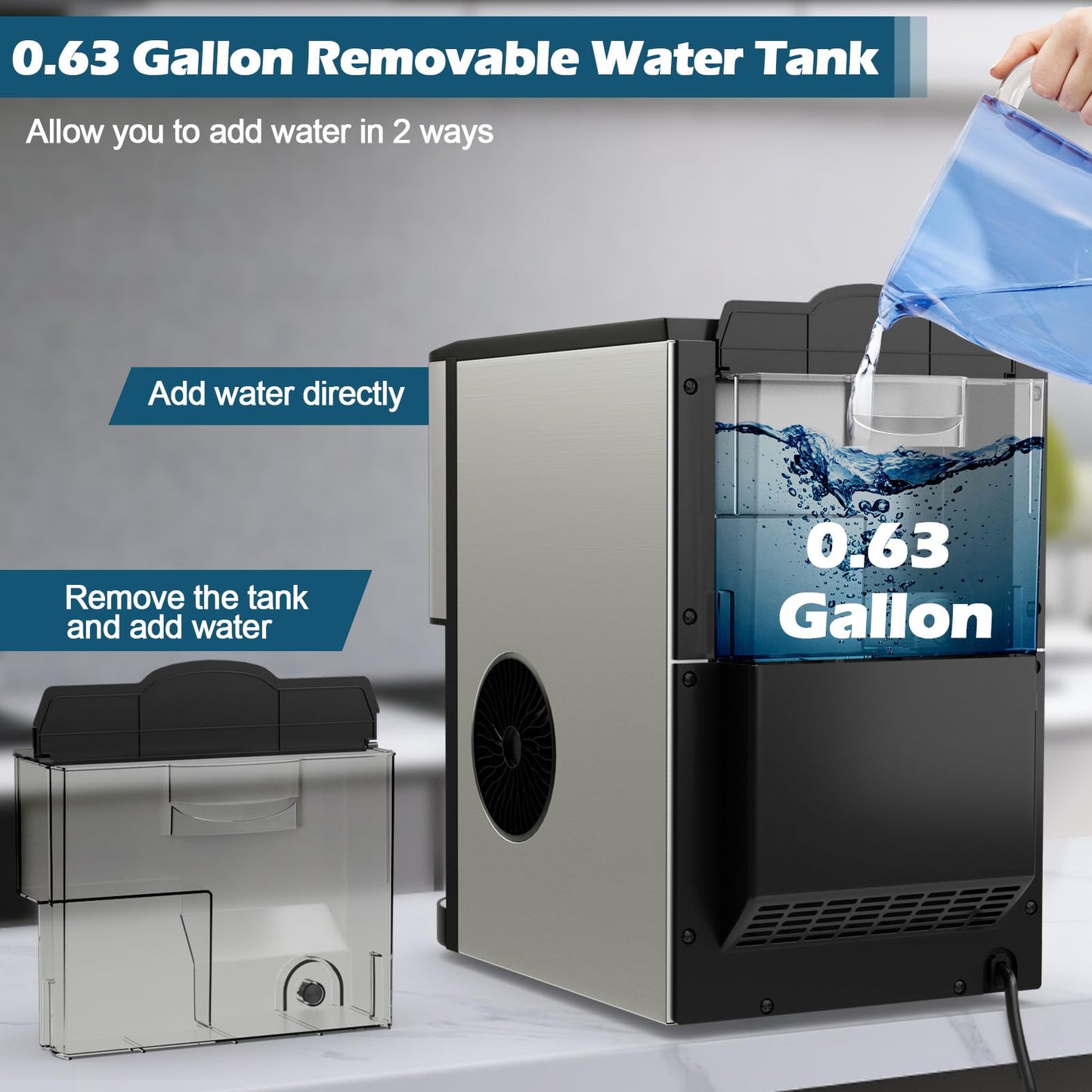 ARLIME Nugget Ice Maker Countertop, 56 lbs/24 H Pepple Chewable Ice Making Machine