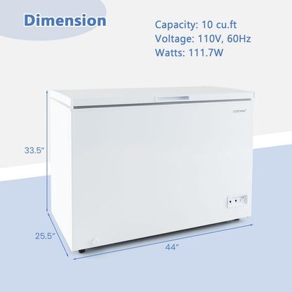 10 Cu.Ft. Chest Freezer, Compact Deep Freezer with 7-Level Adjustable Temperature, Removable Basket