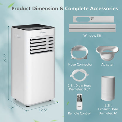 10000 BTU Portable Air Conditioner, with Fan & Dehumidifier Mode, Quiet AC Unit with Sleep Mode