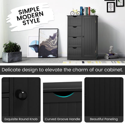 Wooden Storage Organizer with 4 Deep Drawers & Adjustable Shelf