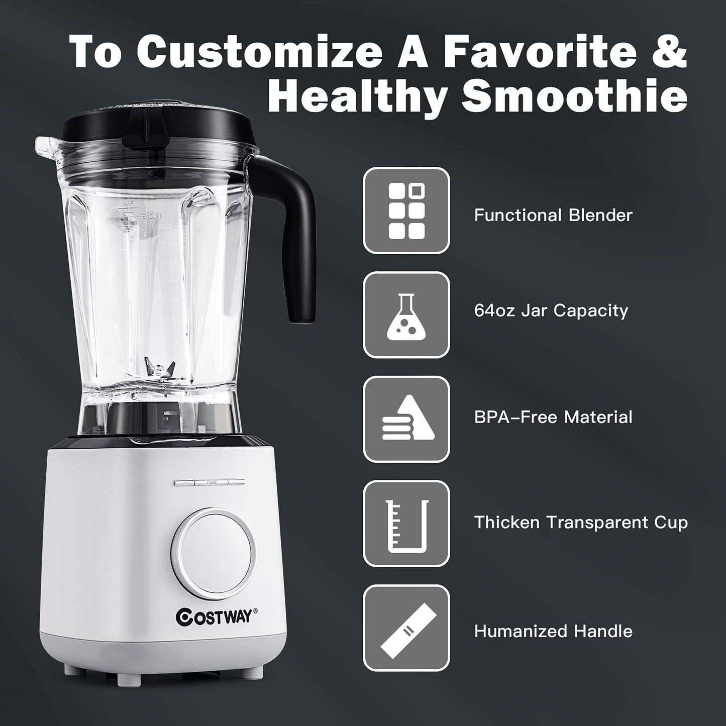 Professional Countertop Blender 6 Pre-Setting Programs & 10 Speed Control