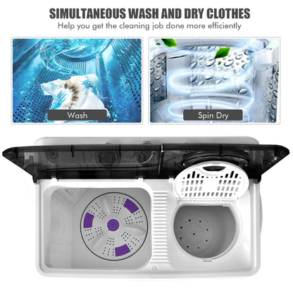 Portable Washing Machine 2-in-1 Twin Tub 26lbs Capacity Laundry Washer(18lbs) and Spinner(8lbs) with Control Knobs