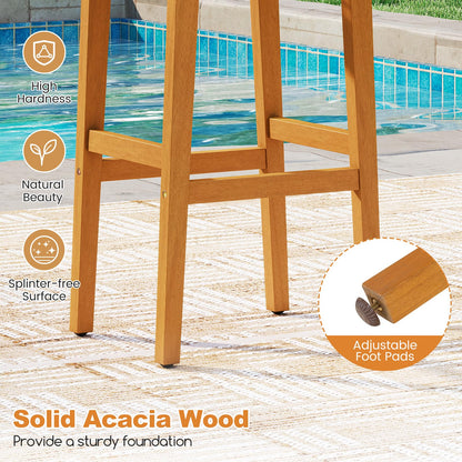 Outdoor PE Rattan Saddle Stools with Acacia Wood Footrests